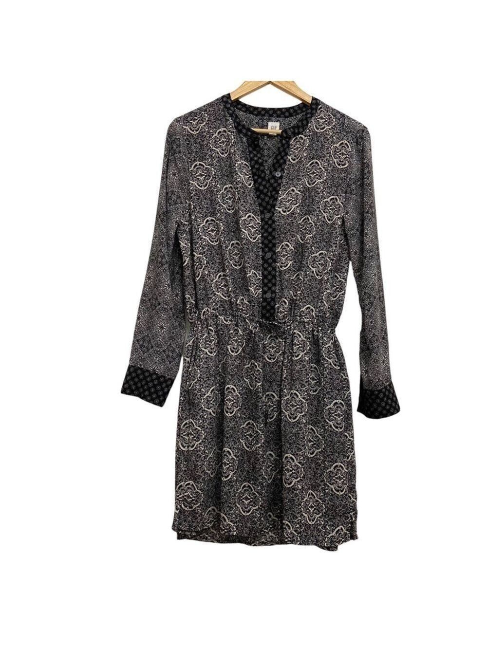 GAP dress oversized black white pattern long sleeve bohemian funky Medium